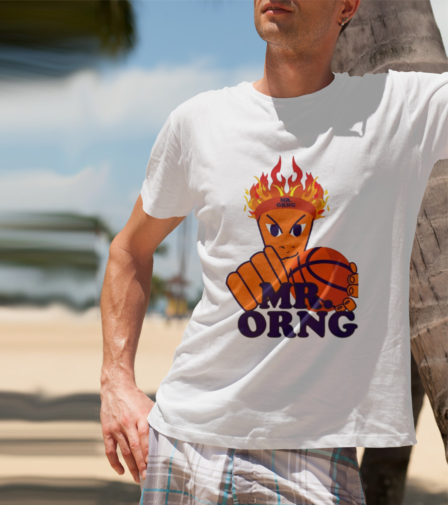 MR ORNG Basketball Flame Fist Character T-Shirt