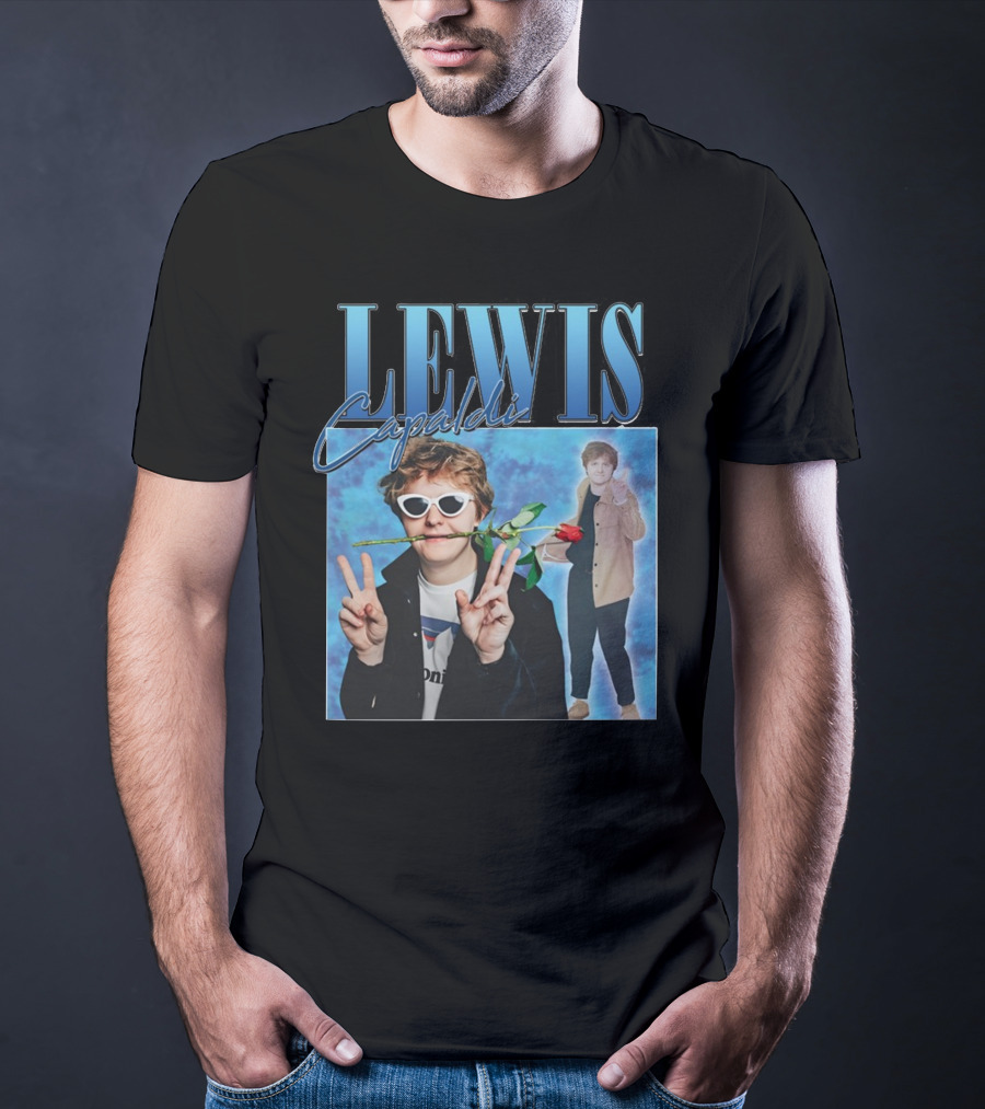 LEWIS Capaldi Peace Gesture Rose Blue Background T-Shirt