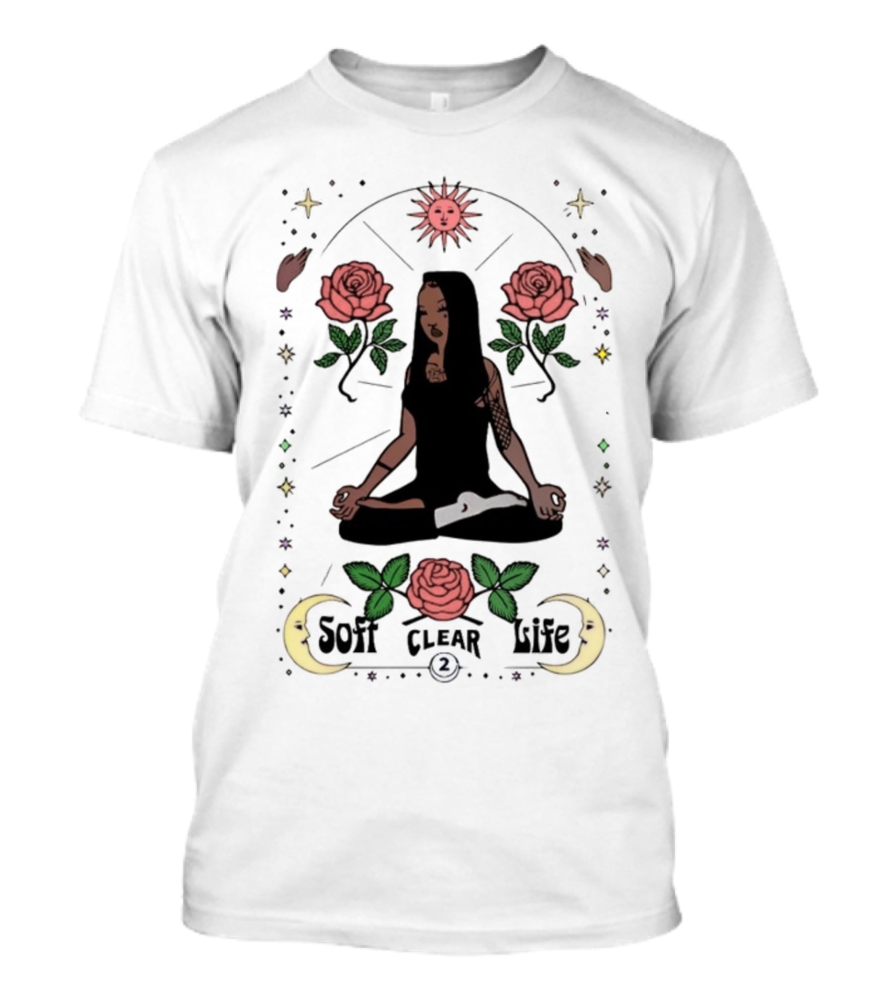 Summer Walker Soft Clear Life Yoga Meditation Roses Moon Sun T-Shirt