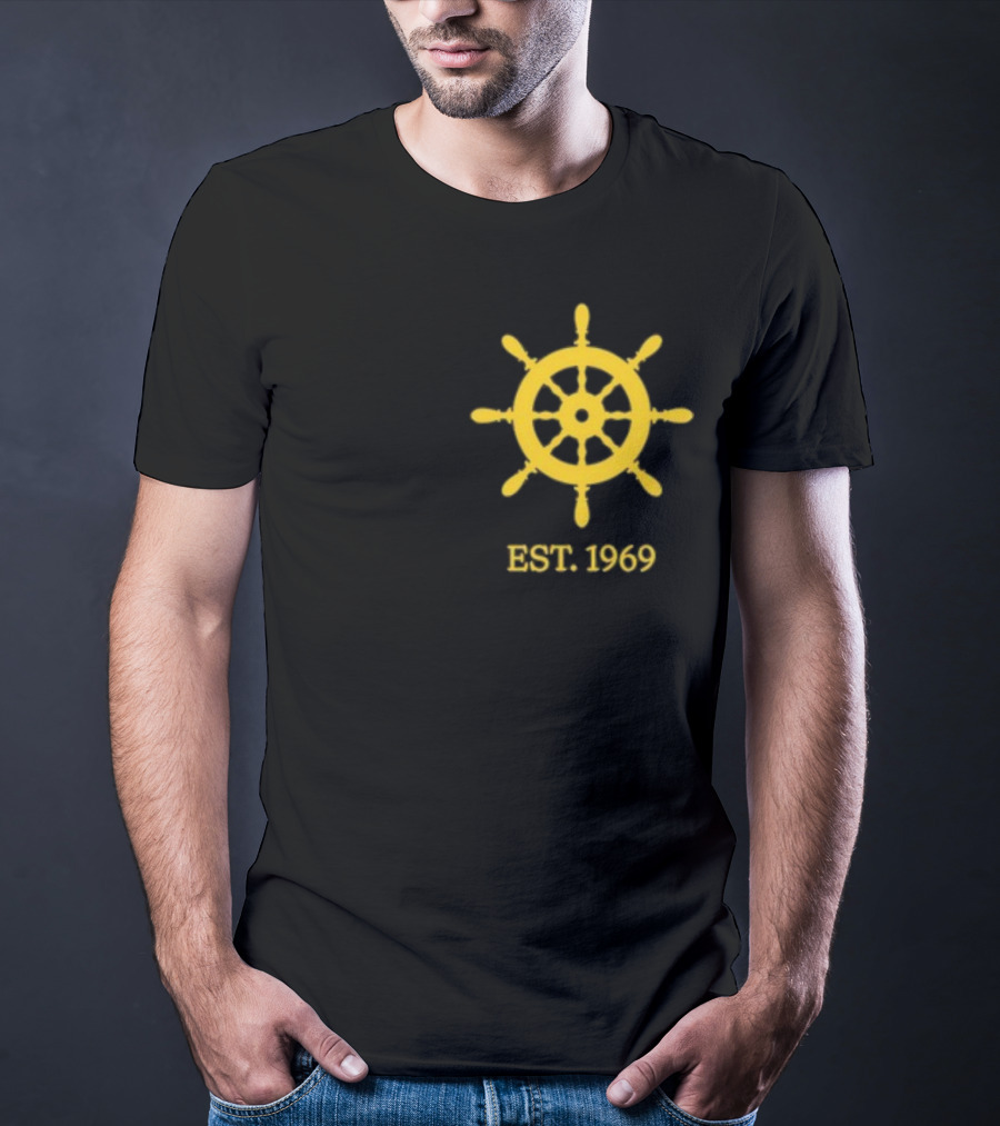 Benitez Sailing Est. 1969 Yellow Ship Wheel Emblem T-Shirt