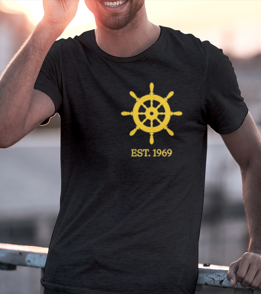 Benitez Sailing Est. 1969 Yellow Ship Wheel Emblem T-Shirt
