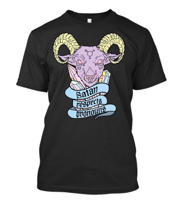 Satan Respects Pronouns Pastel Goat Head With Horns And Gender Symbols T-Shirt