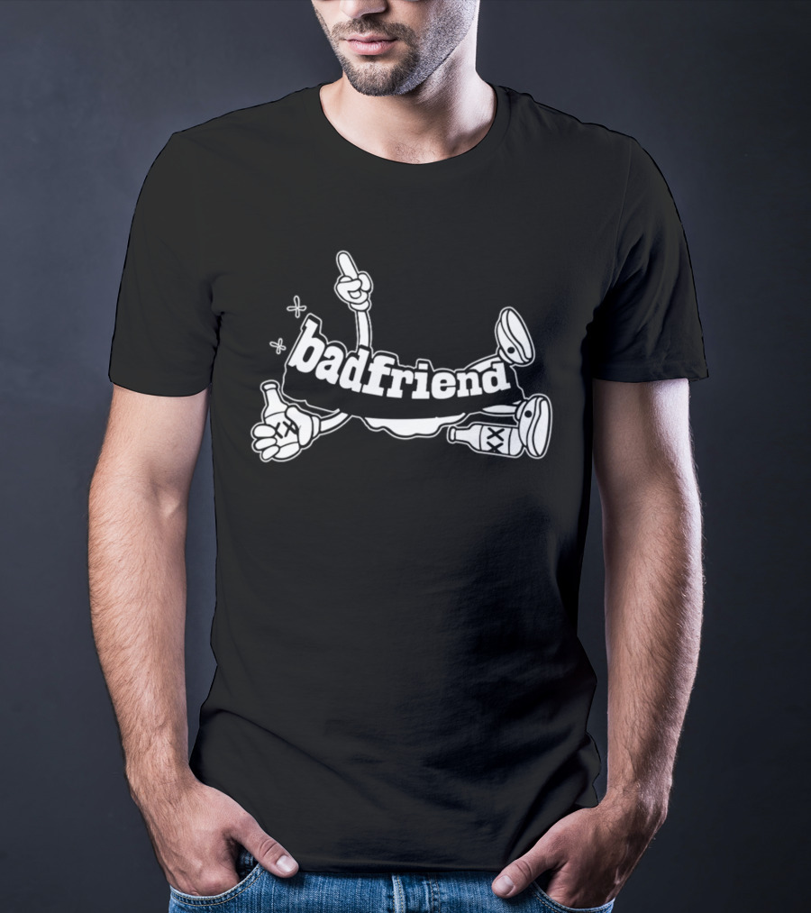 Badfriend Cartoon Bottle Character With Hand Gestures T-Shirt
