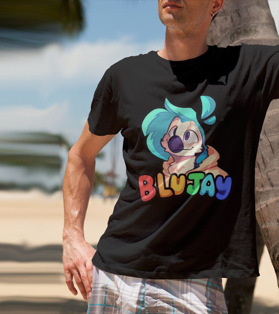 BLUJAY Blue-Haired Cartoon Character T-Shirt