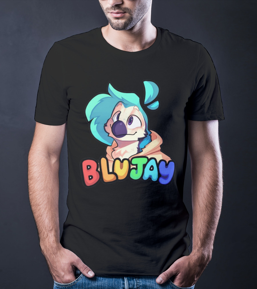 BLUJAY Blue-Haired Cartoon Character T-Shirt