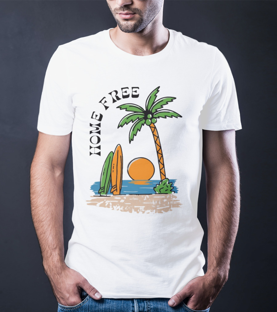 Home Free Surf And Sun Beach Palm Surfboards Sunset T-Shirt