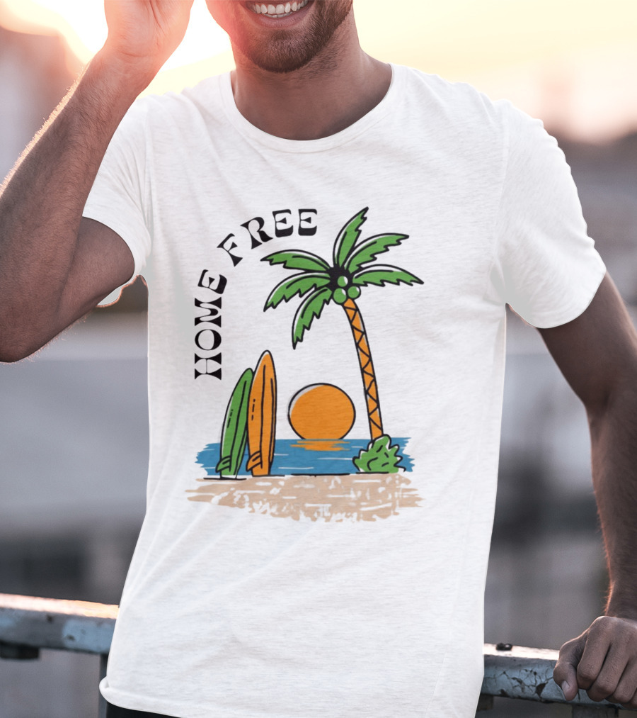 Home Free Surf And Sun Beach Palm Surfboards Sunset T-Shirt