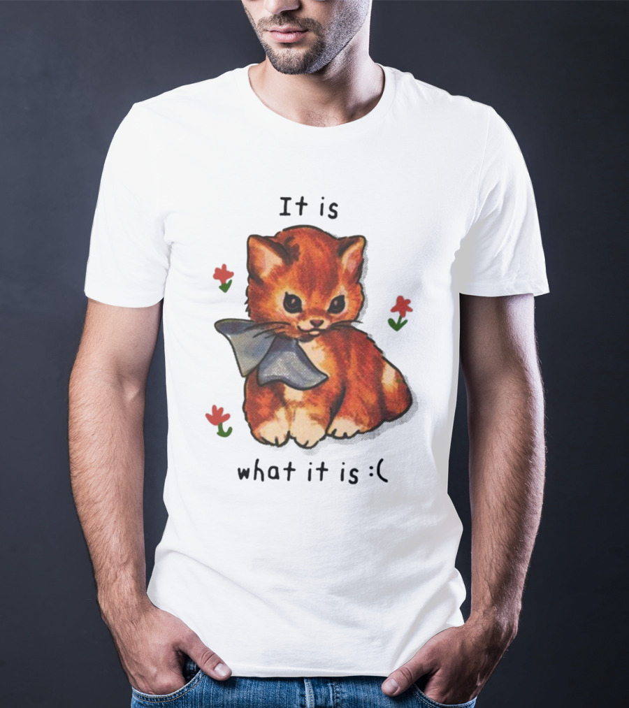 It Is What It Is Sad Cat With Flowers T-Shirt