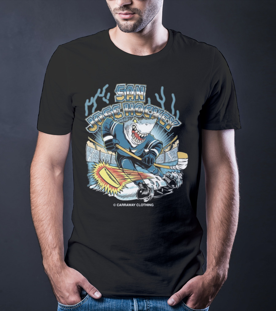 SAN JOSE HOCKEY SHARK ICE ACTION CARAWAY CLOTHING T-Shirt