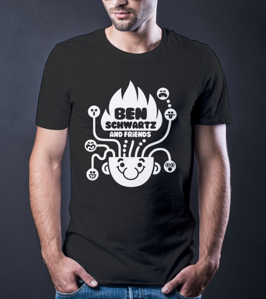 Ben Schwartz And Friends Smiling Faces Fire Head With Graphical Emotions T-Shirt