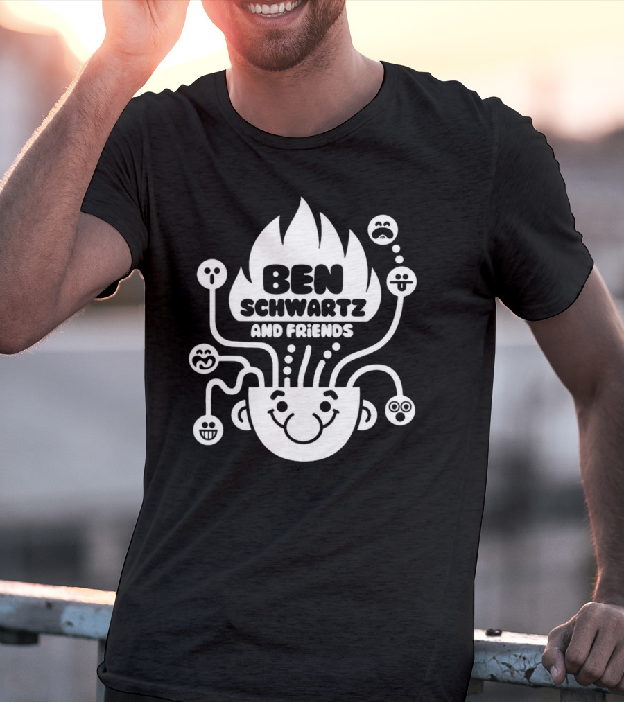 Ben Schwartz And Friends Smiling Faces Fire Head With Graphical Emotions T-Shirt