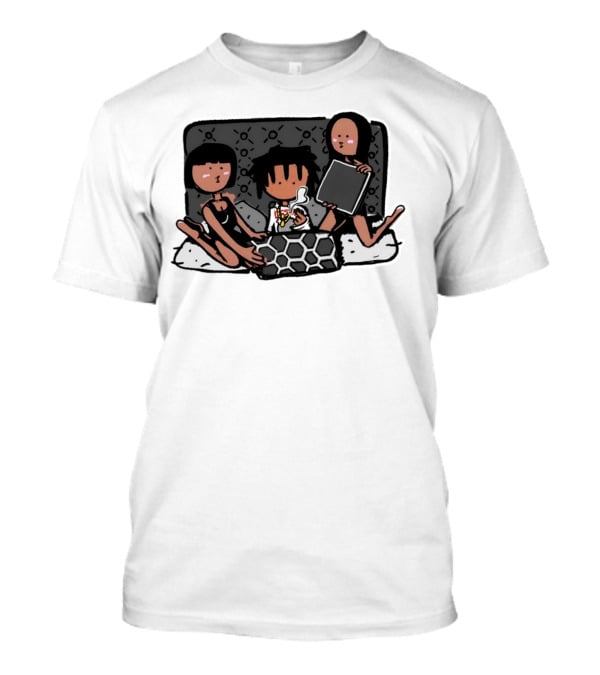 Kodone Playboi Carti Self Titled Cartoon Character With Two Figures In Black Outlines And Geometric T-Shirt