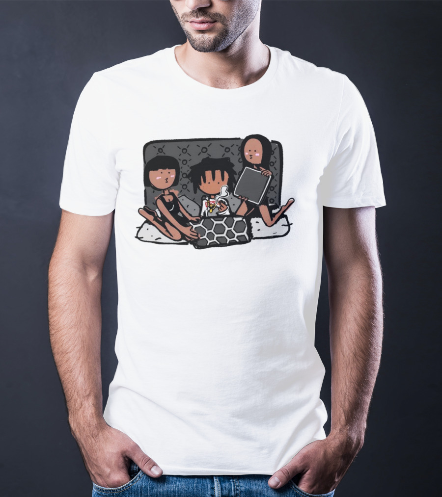 Kodone Playboi Carti Self Titled Cartoon Character With Two Figures In Black Outlines And Geometric T-Shirt