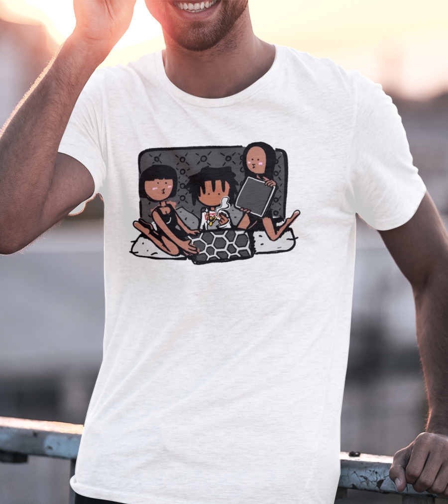 Kodone Playboi Carti Self Titled Cartoon Character With Two Figures In Black Outlines And Geometric T-Shirt