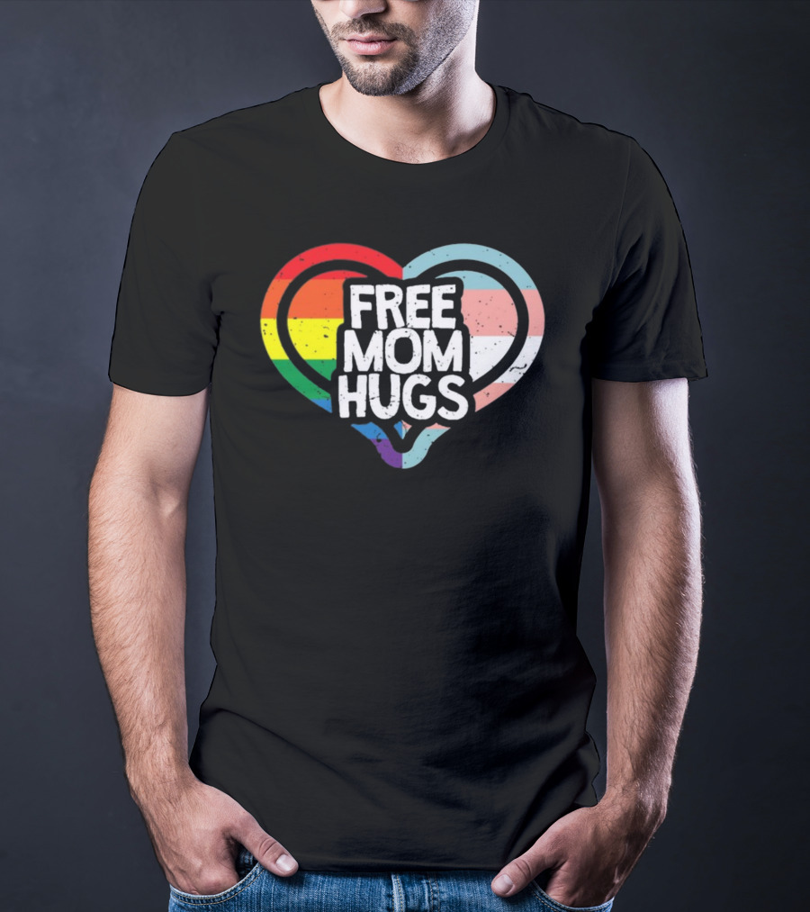 Free Mom Hugs Rainbow Heart Pride Vintage T-Shirt