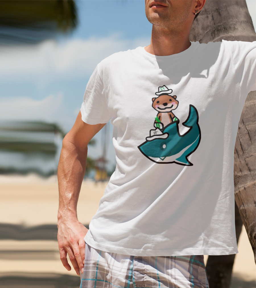 Jake Otter Shark Captain Otter Riding Shark T-Shirt