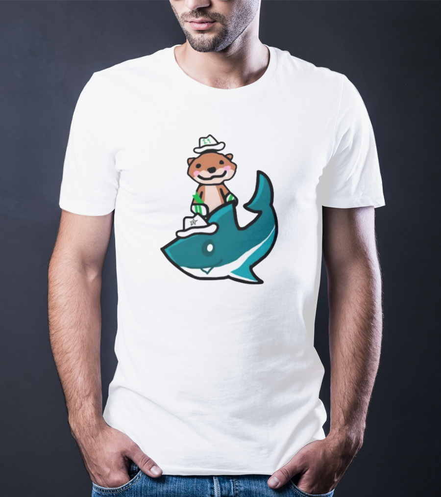 Jake Otter Shark Captain Otter Riding Shark T-Shirt