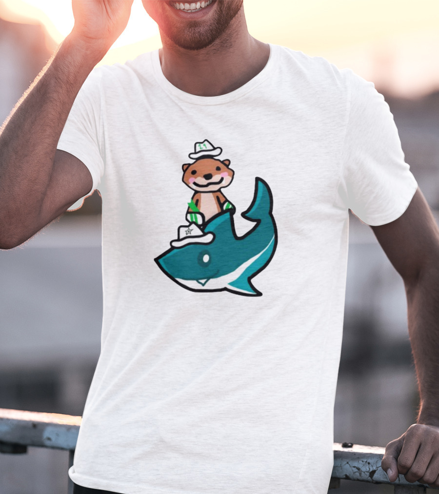 Jake Otter Shark Captain Otter Riding Shark T-Shirt