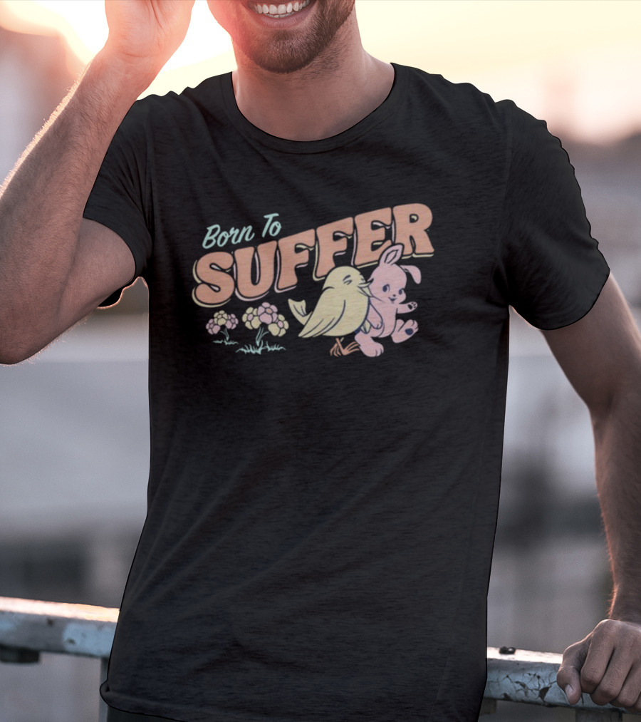 Born To Suffer Cute Bunny And Bird Retro Pastel T-Shirt