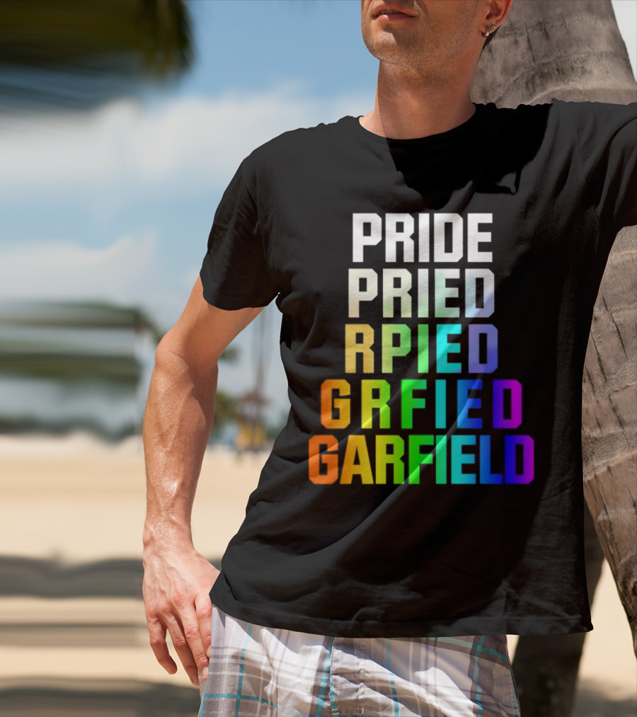 Pride Rainbow Garfield Parody Text Evolution T-Shirt