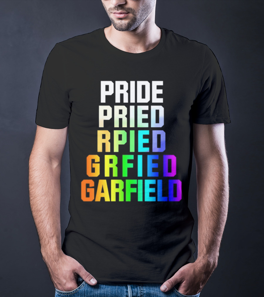 Pride Rainbow Garfield Parody Text Evolution T-Shirt
