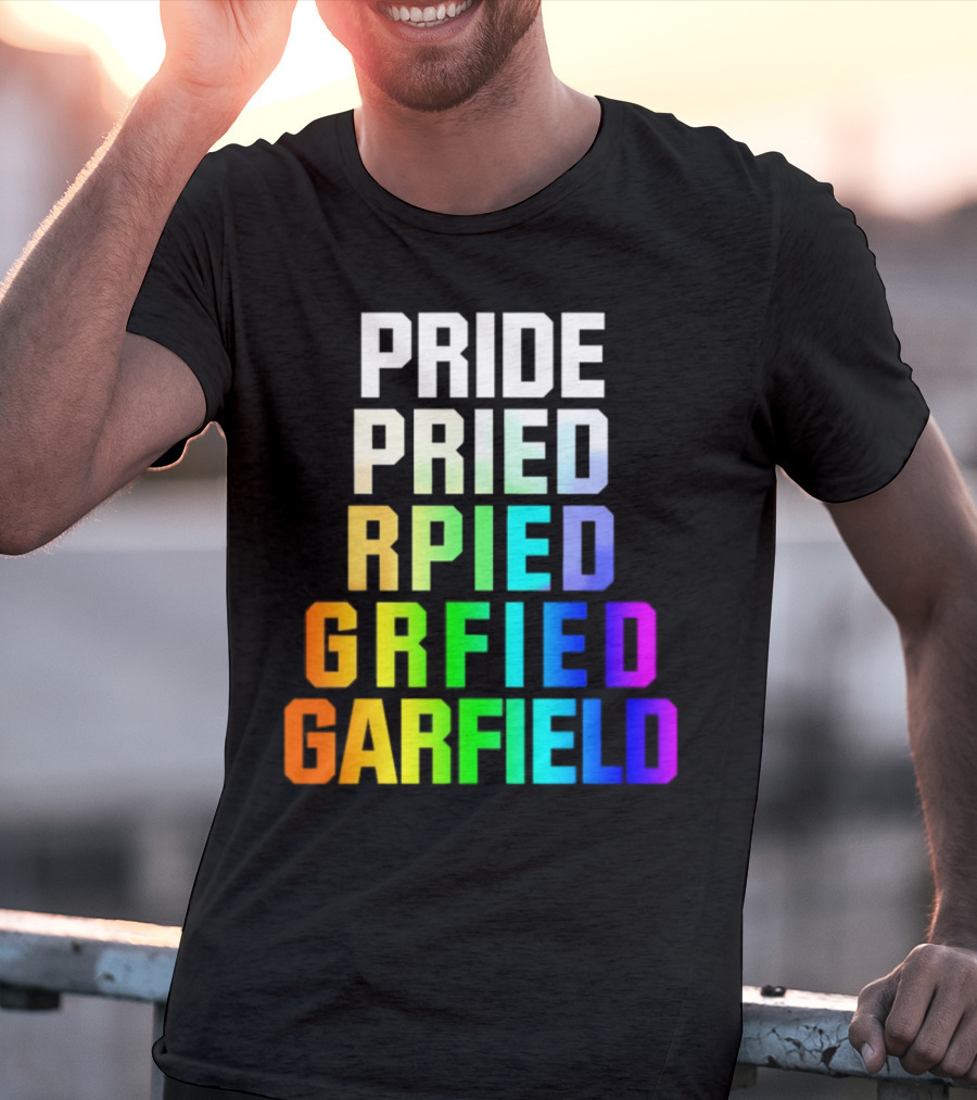 Pride Rainbow Garfield Parody Text Evolution T-Shirt