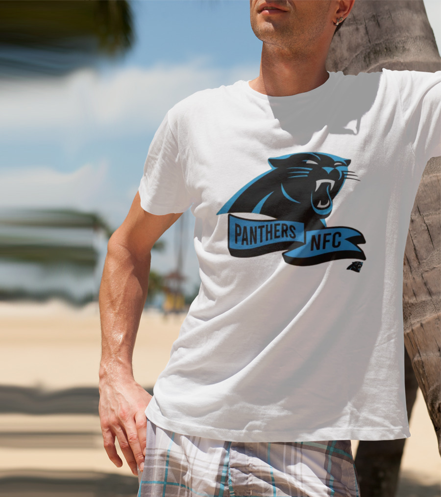 Men's Carolina Panthers New Era Cream Sideline Chrome Logo Panthers NFC T-Shirt