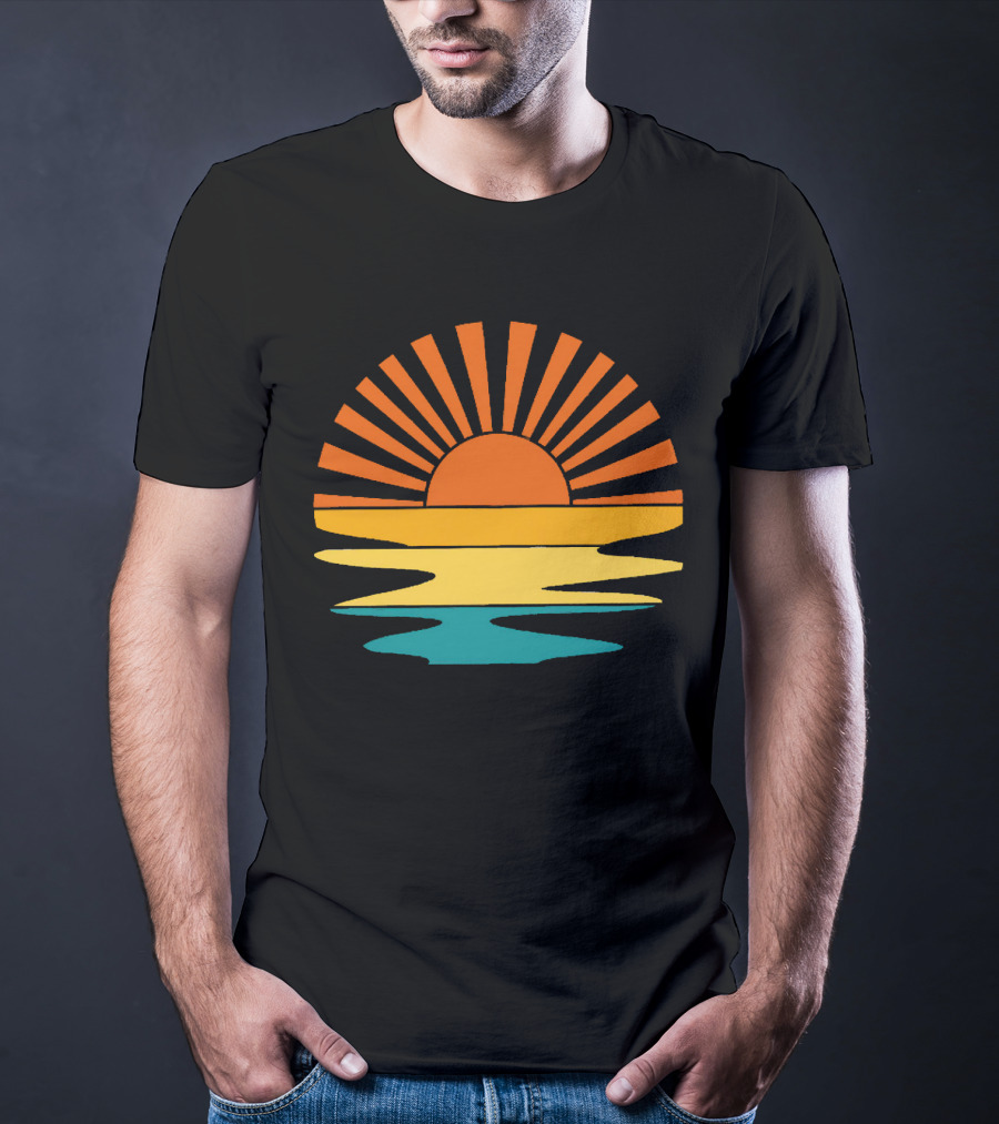 Retro Sunset Rays Wavy Vintage Sunshine Sunburst Ocean Horizon T-Shirt