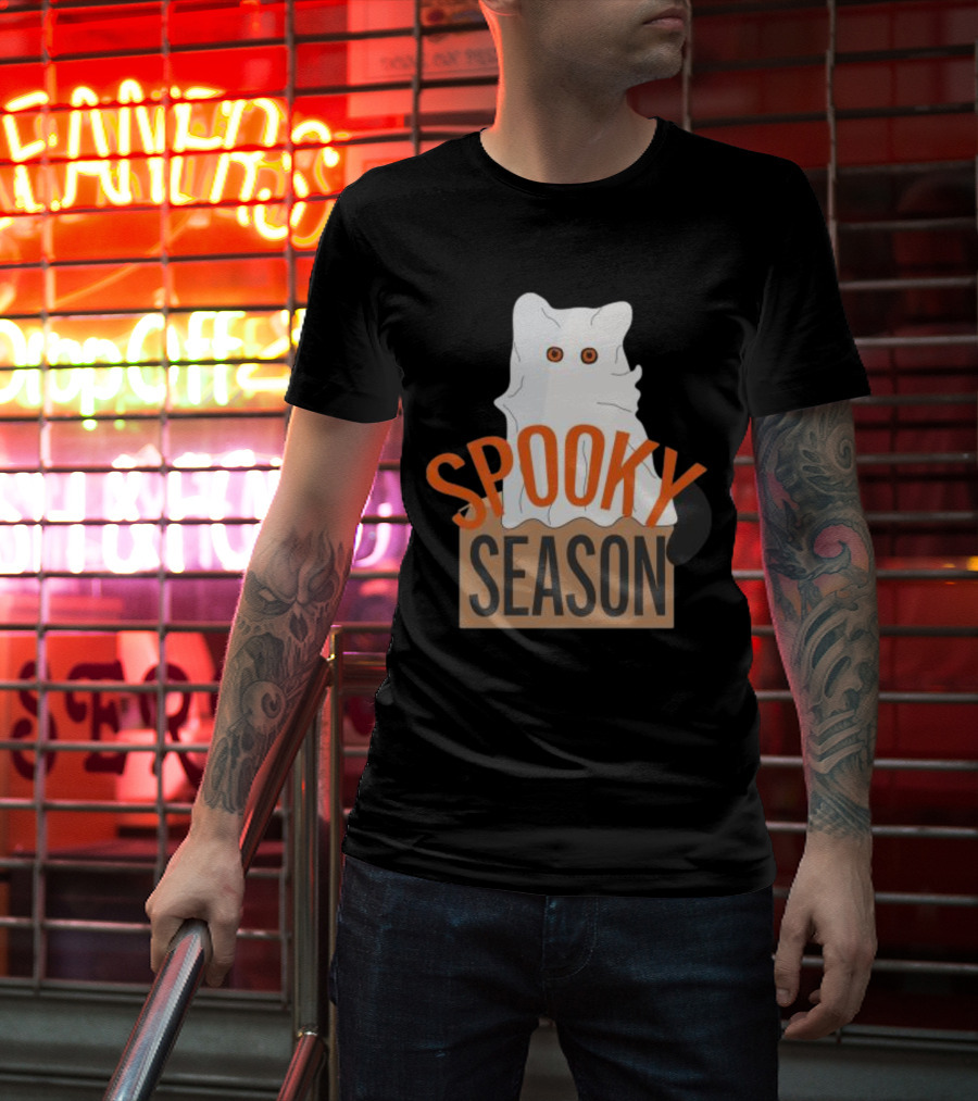 Spooky Season Cute Cat As Ghost Halloween T-Shirt