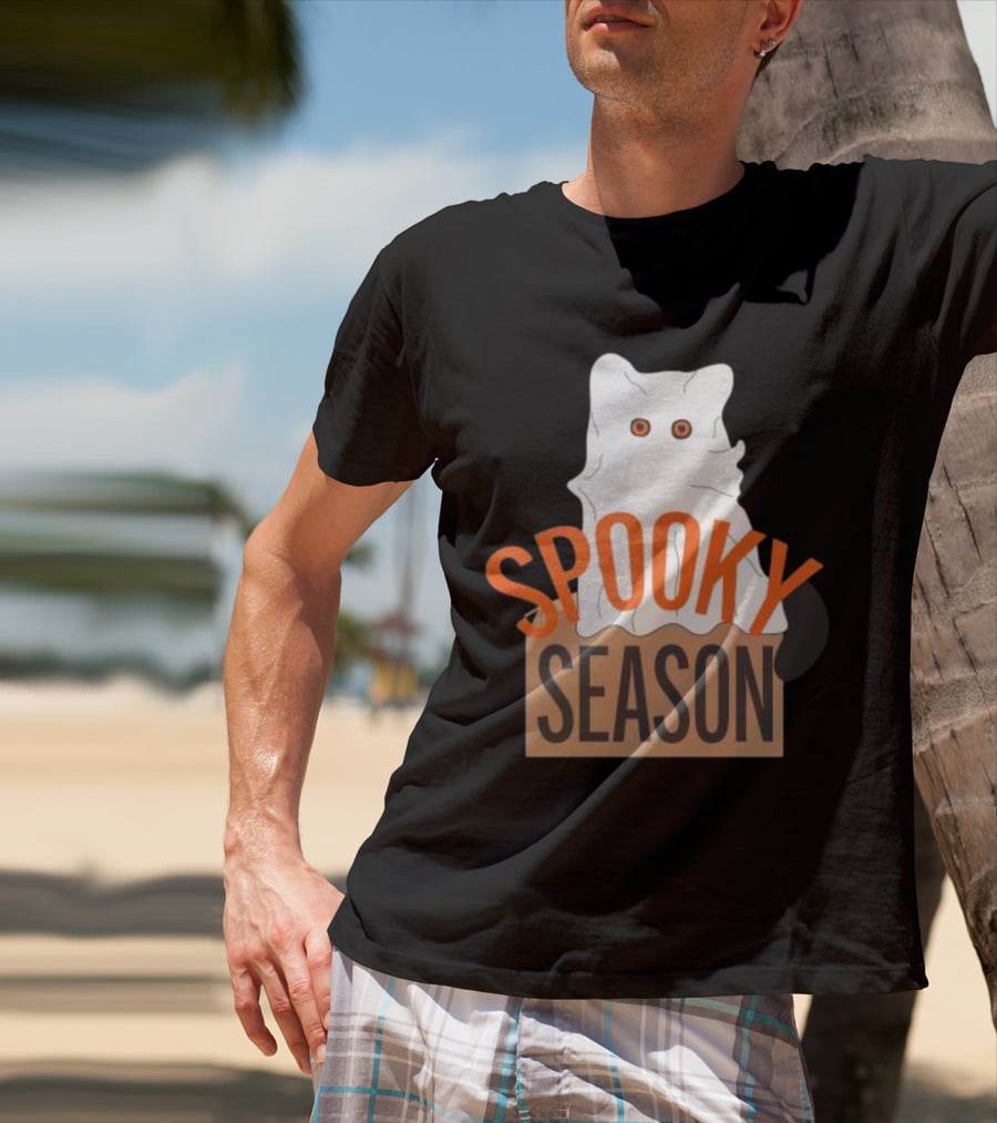 Spooky Season Cute Cat As Ghost Halloween T-Shirt