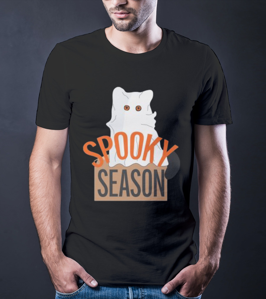 Spooky Season Cute Cat As Ghost Halloween T-Shirt