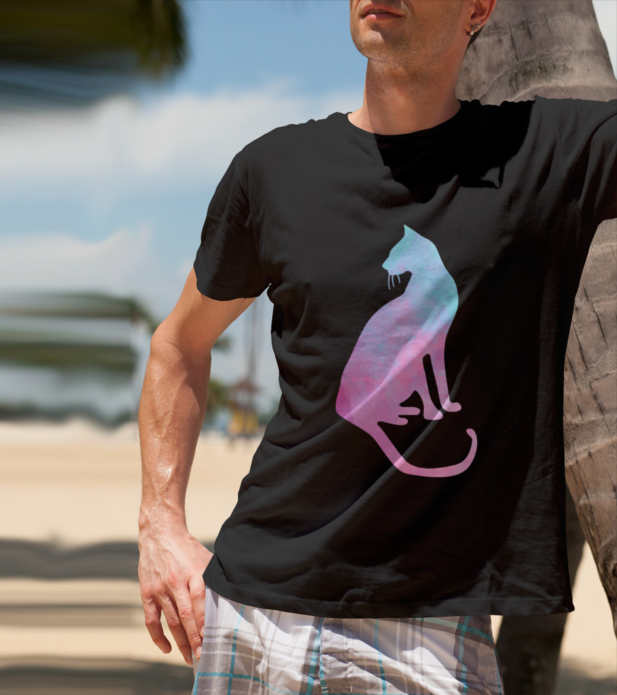 Watercolor Cat Silhouette Pastel Colors T-Shirt