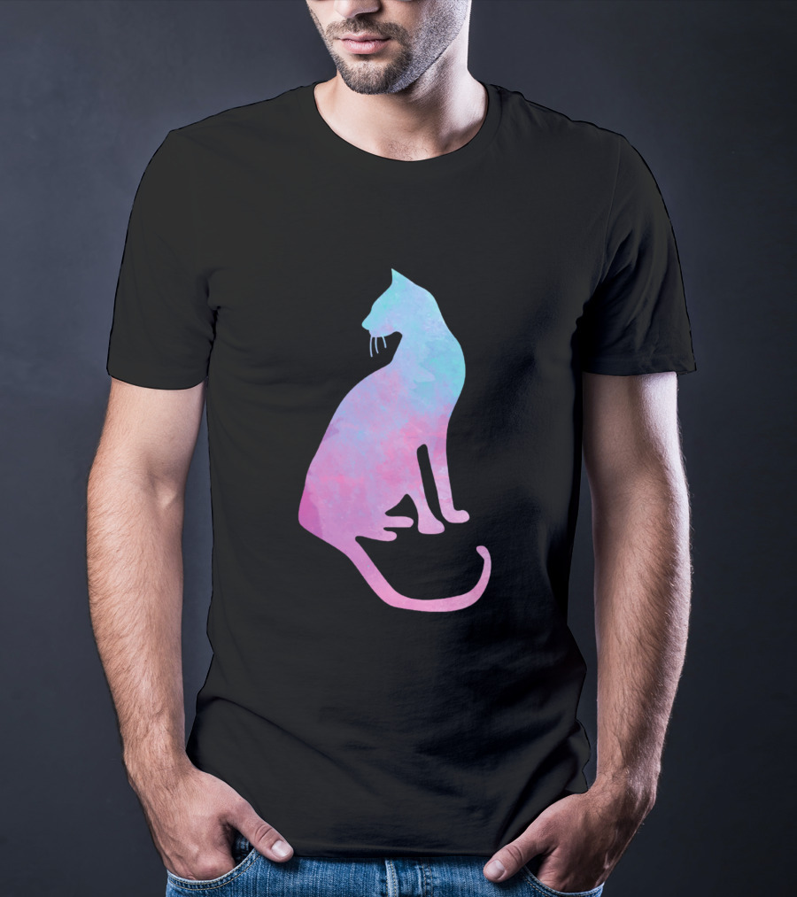 Watercolor Cat Silhouette Pastel Colors T-Shirt