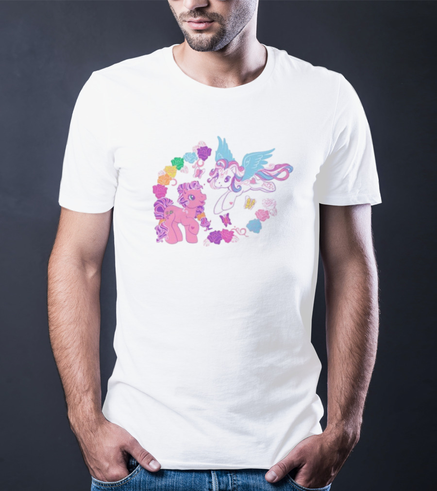 My Little Pony Rainbow Pegasus And Unicorn With Colorful Hearts And Stars T-Shirt