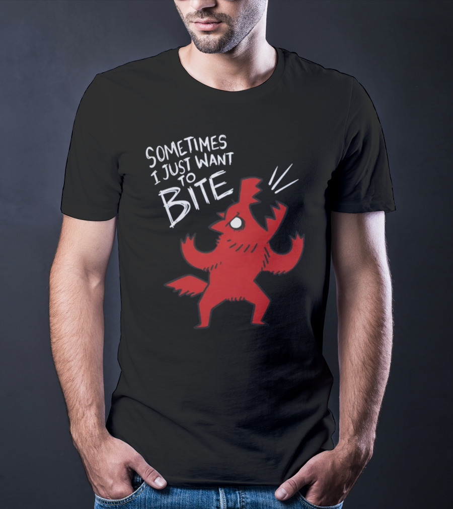 Sometimes I Just Want To Bite Cartoon Red Wolf Character T-Shirt