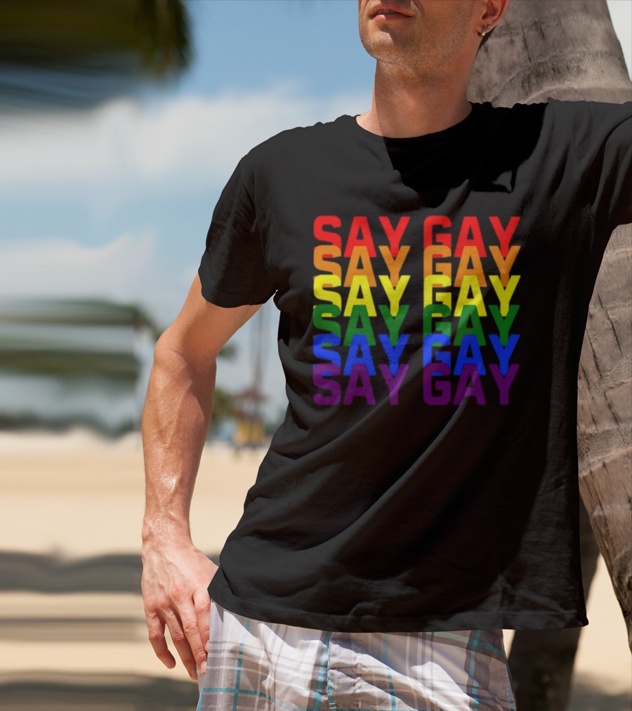 Say Gay Say Gay Say Gay Rainbow Pride T-Shirt