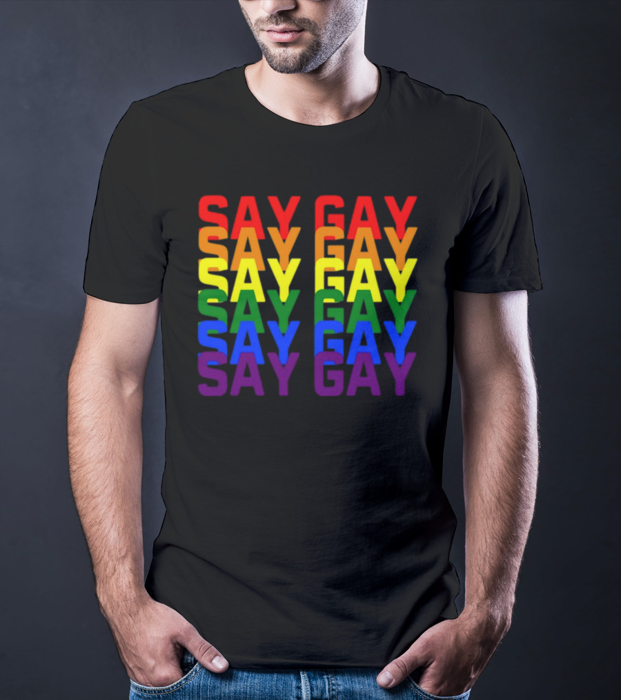 Say Gay Say Gay Say Gay Rainbow Pride T-Shirt