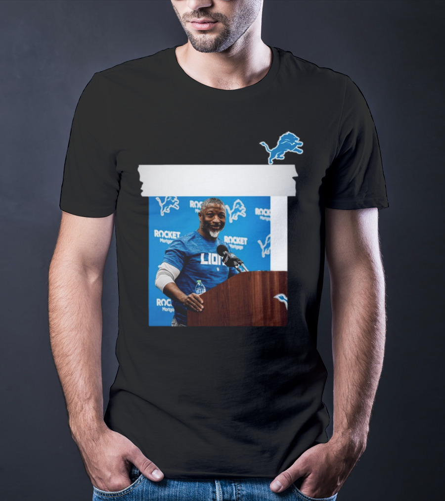 Lions DC Aaron Glenn Rocket Mortgage Press Conference Detroit Football T-Shirt