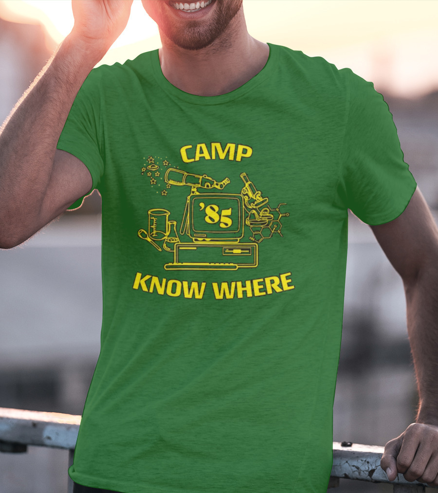 Camp Know Where '85 Science Computer Microscope Telescope Chemistry T-Shirt