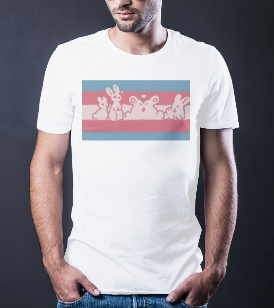 Starsleeps Trans Pride Rabbits On Transgender Flag Background T-Shirt