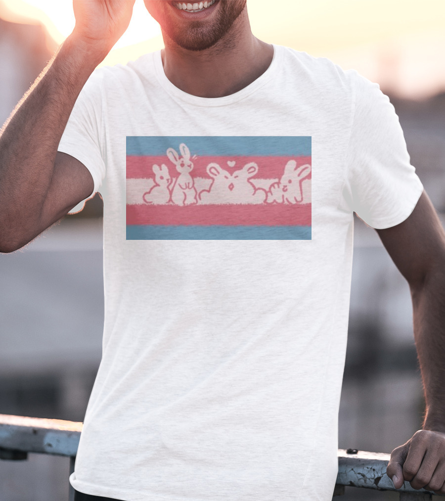 Starsleeps Trans Pride Rabbits On Transgender Flag Background T-Shirt