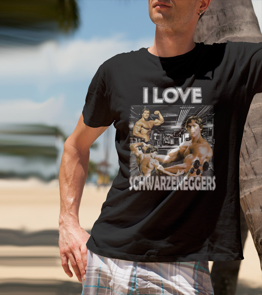 I Love Schwarzenggers Bodybuilding Gym Poses Workout Dumbbells T-Shirt