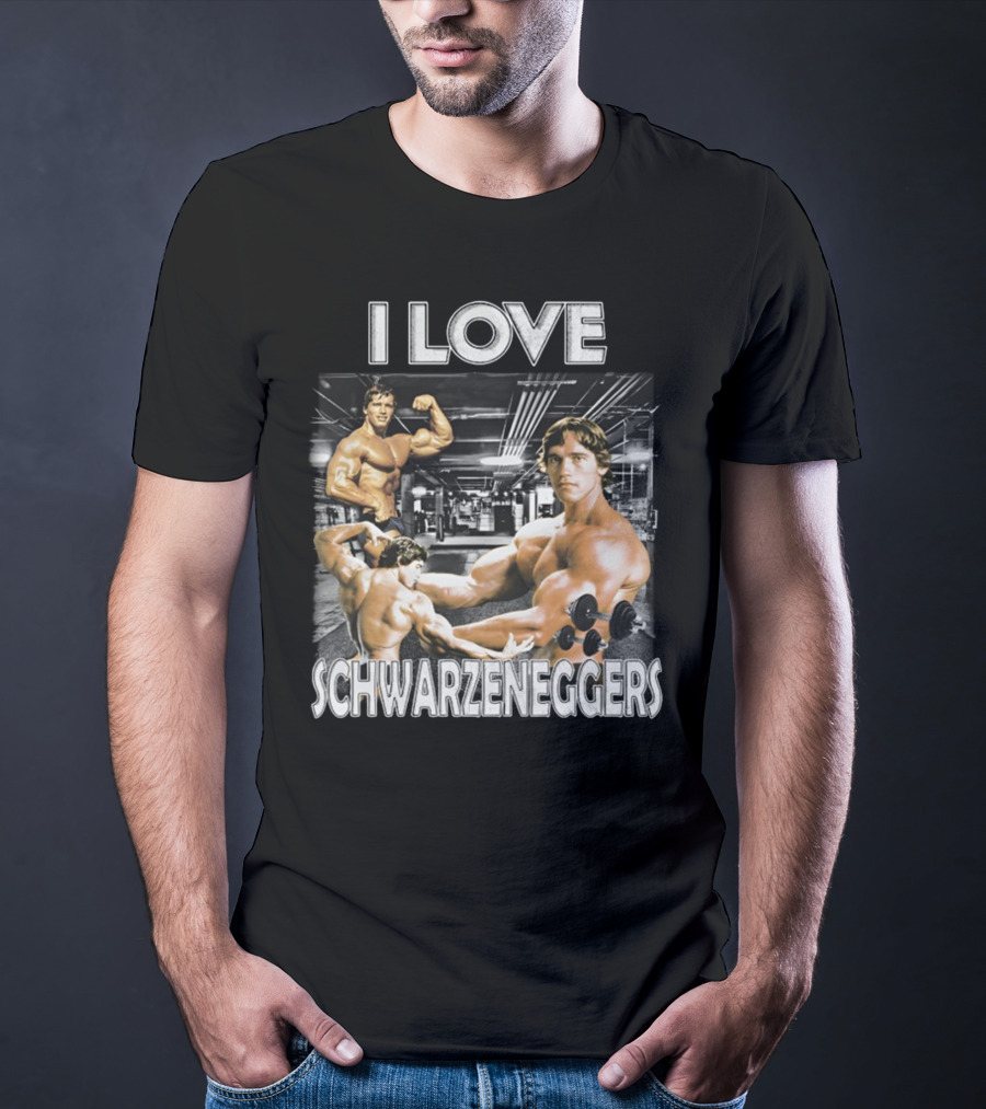 I Love Schwarzenggers Bodybuilding Gym Poses Workout Dumbbells T-Shirt