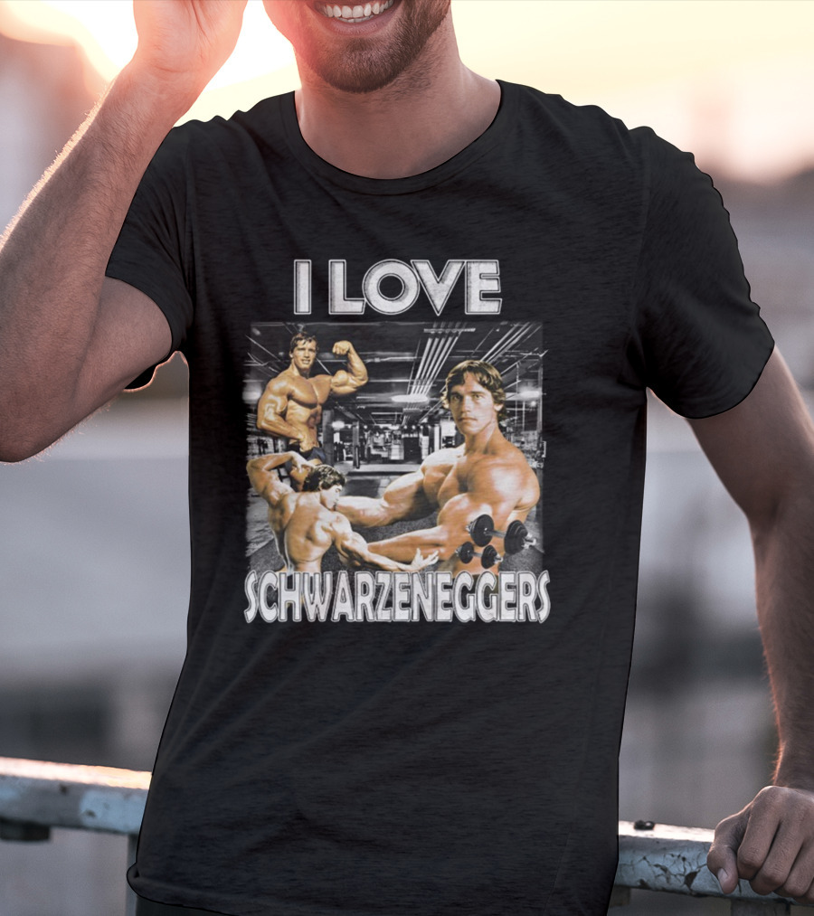 I Love Schwarzenggers Bodybuilding Gym Poses Workout Dumbbells T-Shirt