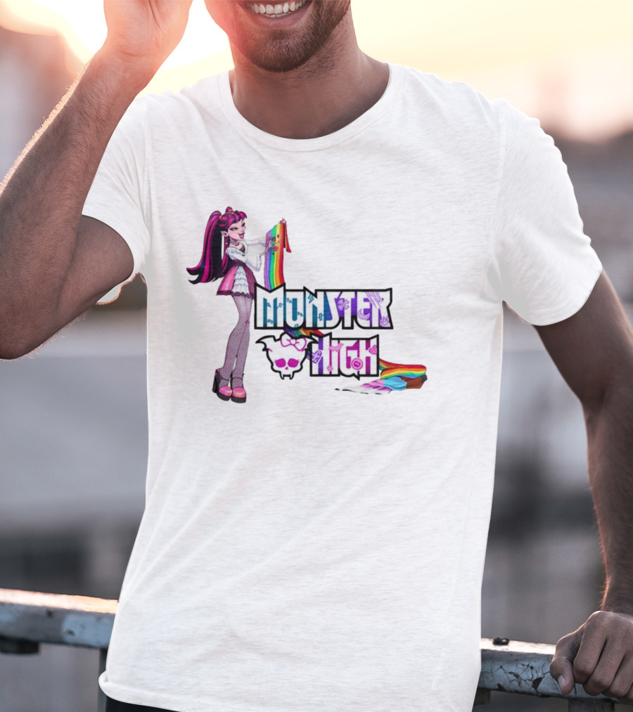 Monster High Draculaura Holding Pride Rainbow Flag T-Shirt