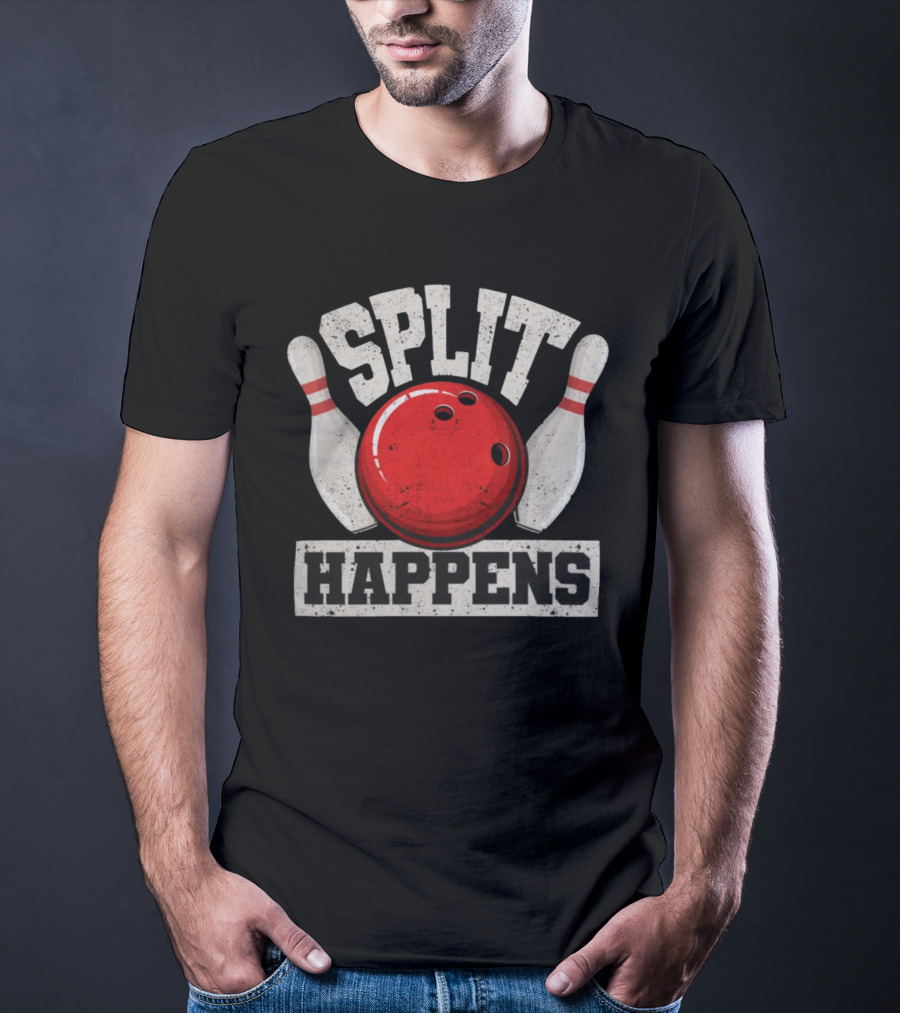 Split Happens Funny Bowler Pin Humor Strike Team T-Shirt