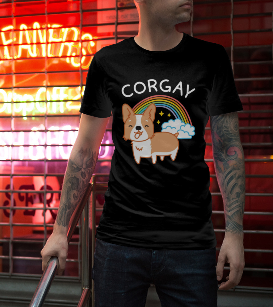 Corgay Rainbow Clouds And Stars With Corgi T-Shirt