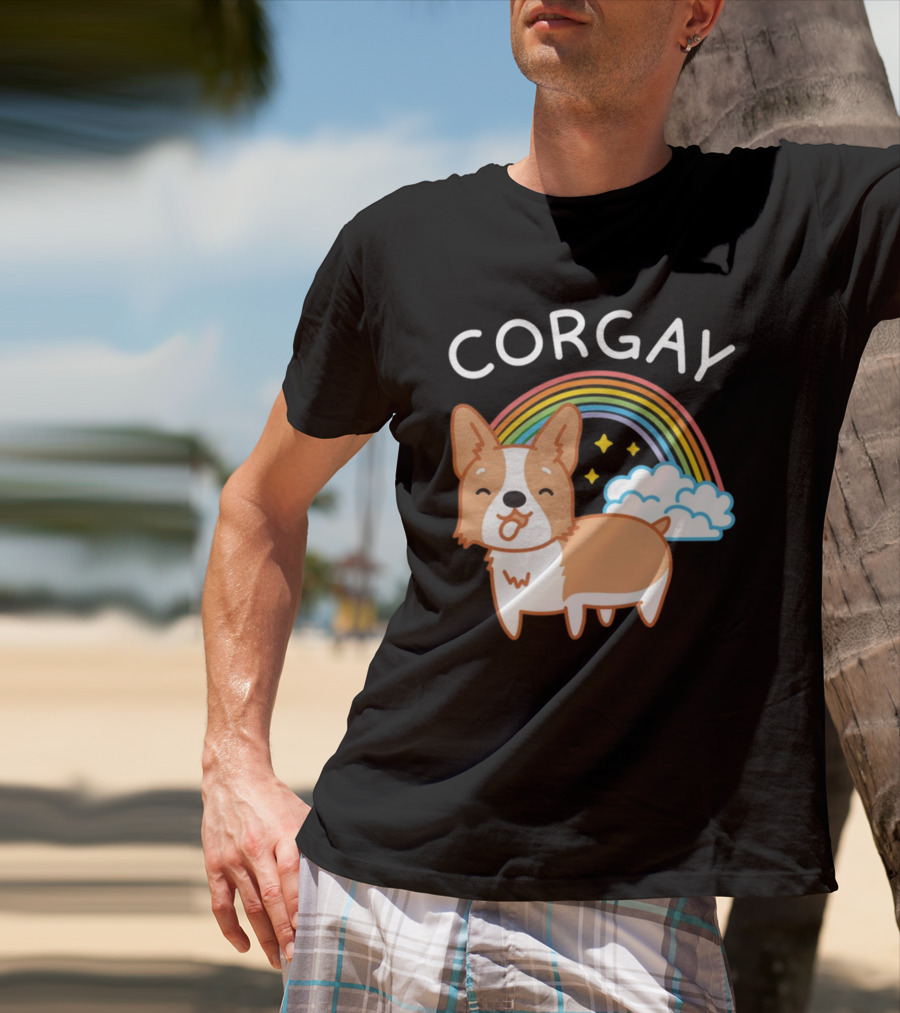 Corgay Rainbow Clouds And Stars With Corgi T-Shirt