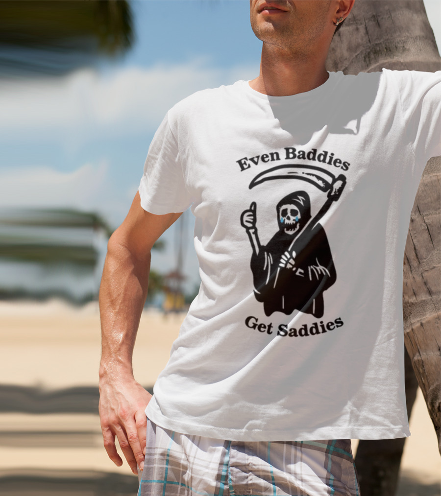 Even Baddies Get Saddies Cartoon Grim Reaper Crying T-Shirt