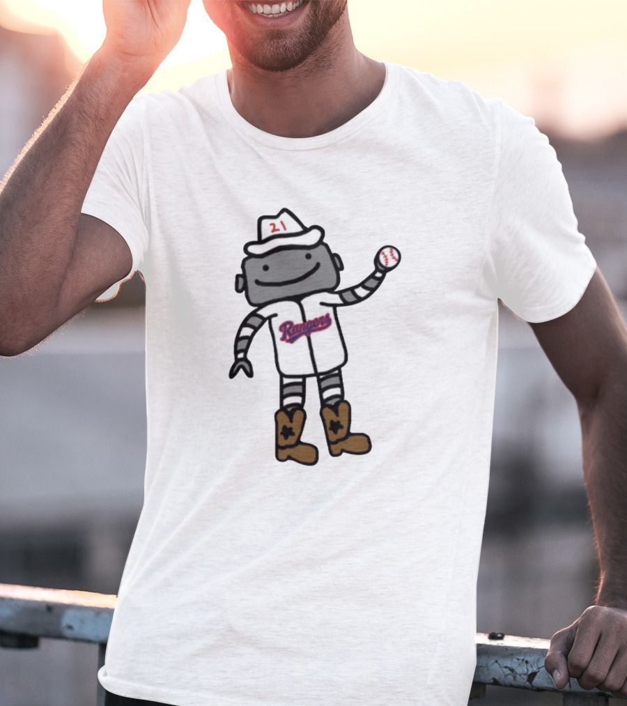 Robo Athlete With Rangers Jersey And Baseball T-Shirt